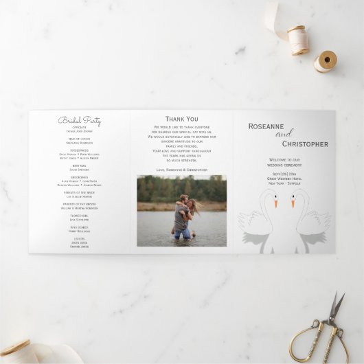 Swans Design Wedding Program Drieluik Programma (Buitenkant)