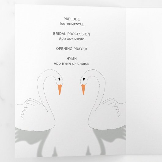Swans Design Wedding Program Drieluik Programma (Binnenzijde eerst)