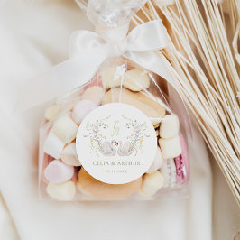Swans Floral Monogram Crest Wedding  Ronde Sticker