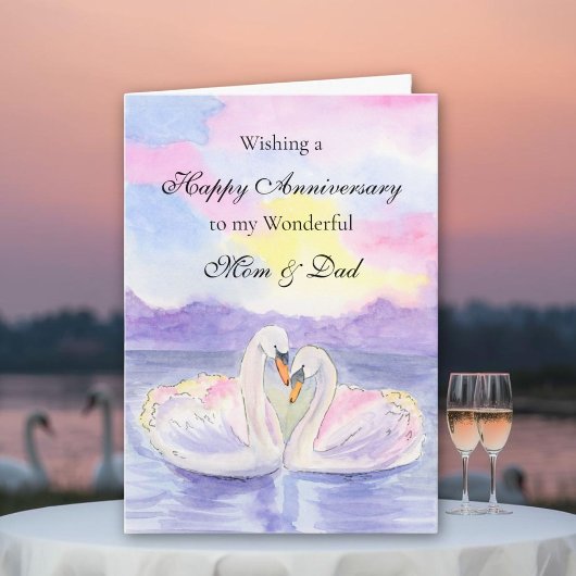 Swans For Mom and Dad Happy Wedding Anniversary Kaart