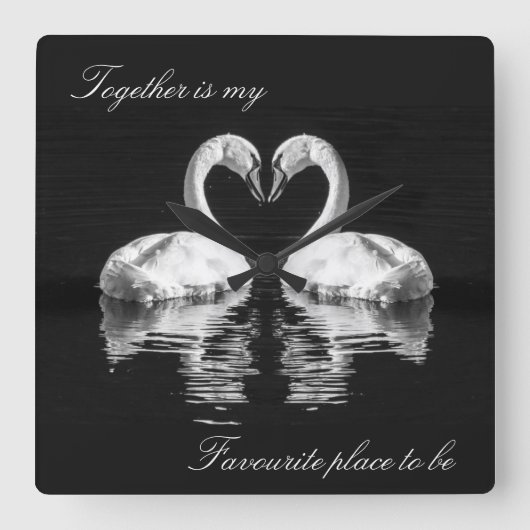 Swans in de liefdesklok van wilde dieren vierkante klok (Voorkant)