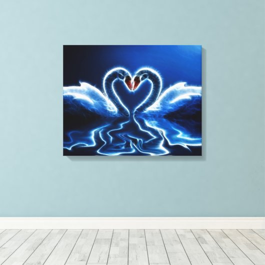Swans in Love Wrapped Canvas Afdruk (Insitu (Houten vloer))