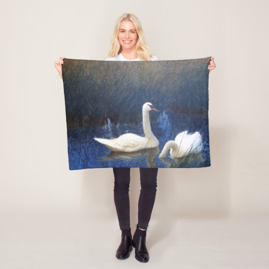 Swans in Reeds, Bruno Liljefors Fleece Deken (In situ)