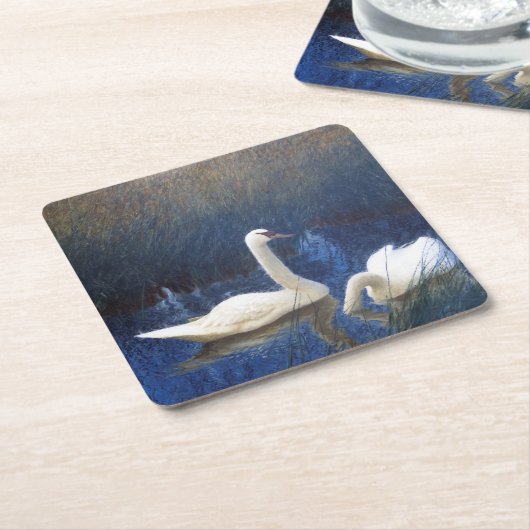 Swans in Reeds, Bruno Liljefors Kartonnen Onderzetters (Schuin)