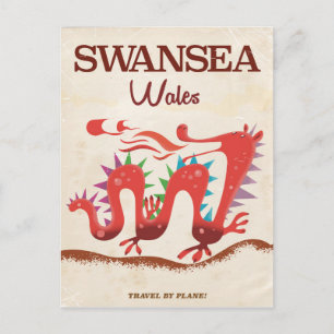 Swansea Wales Dragon poster Briefkaart