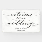 Swash Black Calligraphy Welkom op onze bruiloft Spandoek (Horizontaal)