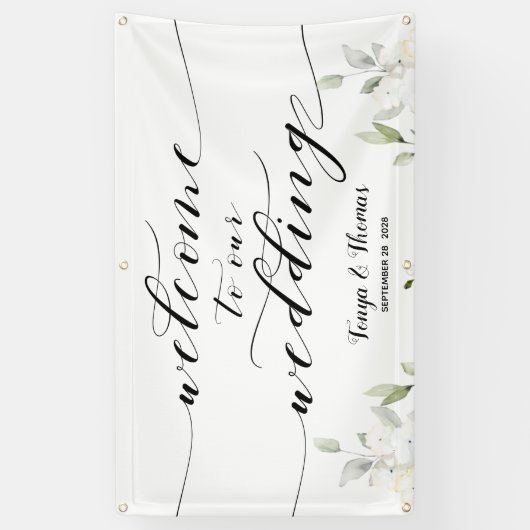 Swash Calligraphy Greenery Welcome to our Wedding Spandoek (Verticaal)