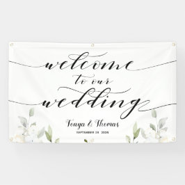 Swash Calligraphy Greenery Welcome to our Wedding Spandoek