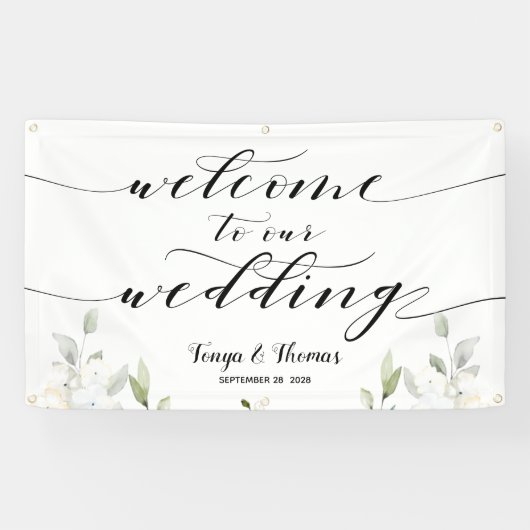 Swash Calligraphy Greenery Welcome to our Wedding Spandoek (Horizontaal)