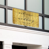 Swash Calligraphy Sparkling Gold Welcome Wedding Spandoek (Buitenkant Gebouw)
