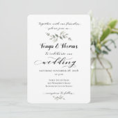 Swash Font Calligraphy Wedding Black White Kaart (Staand voorkant)