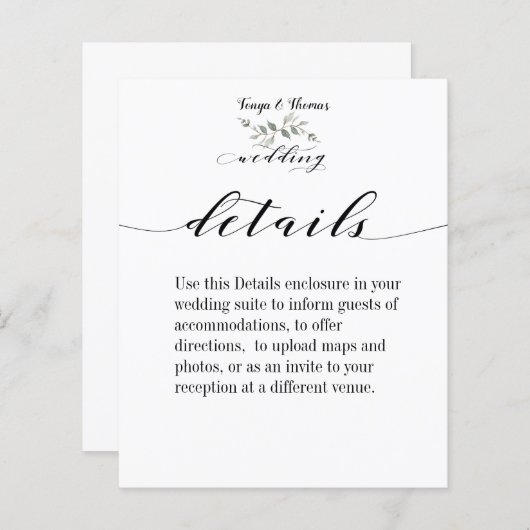 Swash Font Calligraphy Wedding Details Enclosure (Voorkant / Achterkant)