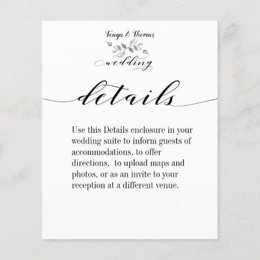 Swash Font Calligraphy Wedding Details Enclosure (Voorkant)