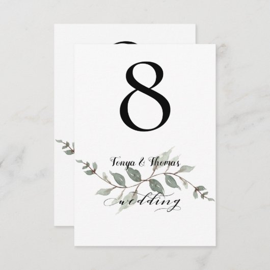 Swash Font Calligraphy Wedding Table Number Kaart (Voorkant / Achterkant)