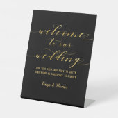 Swash Font Calligraphy Zwart Goud Welkom bruiloft Reclamebord Met Voetstuk (Voorkant)