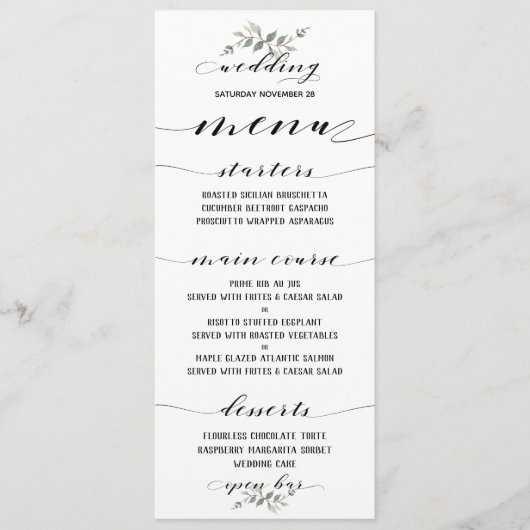 Swash Font Calligraphy Zwart Wit Classic Wedding Menu (Voorkant)