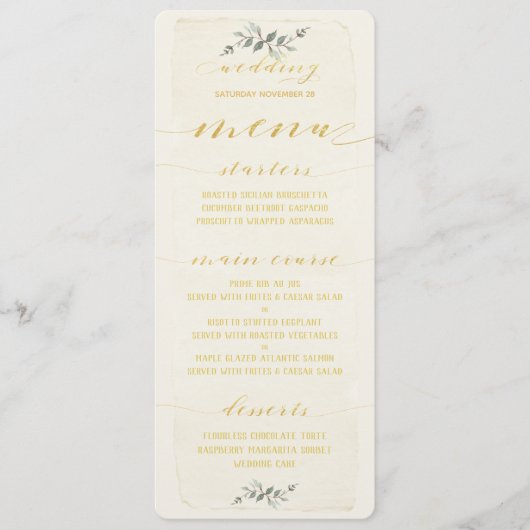 Swash Font Gold Calligraphy Writing Rustic Wedding Menu (Voorkant)