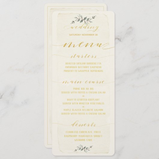 Swash Font Gold Calligraphy Writing Rustic Wedding Menu (Voorkant / Achterkant)