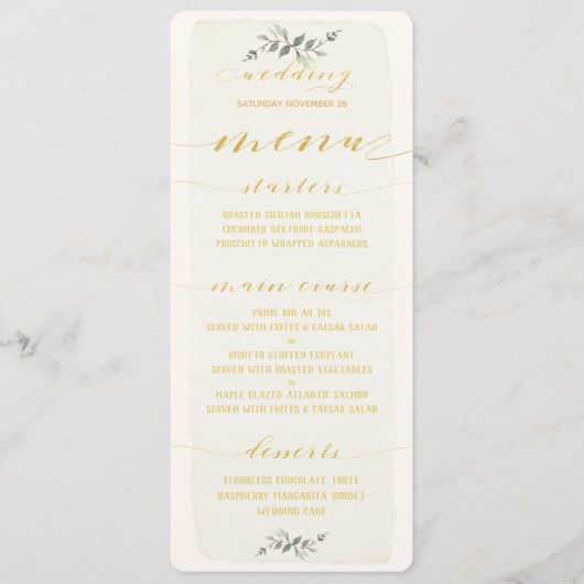 Swash Font Gold Calligraphy Writing Rustic Wedding Menu (Voorkant)