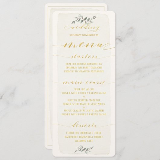 Swash Font Gold Calligraphy Writing Rustic Wedding Menu (Voorkant / Achterkant)
