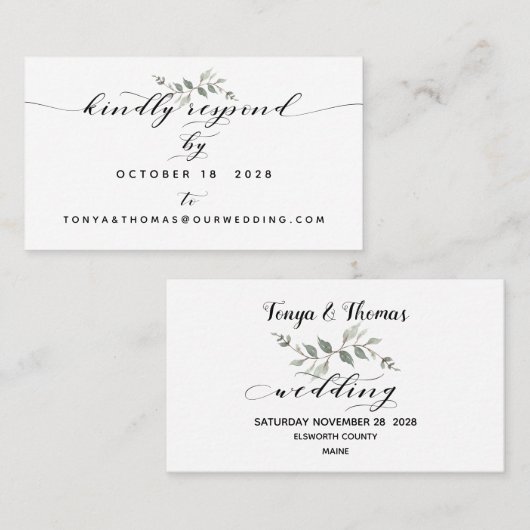 Swash Font Kalligrafie Bruiloft Online RSVP-kaart Visitekaartje (Voorkant / Achterkant)