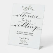 Swash Font Kalligrafie Welkom op onze bruiloft Reclamebord Met Voetstuk (Voorkant)