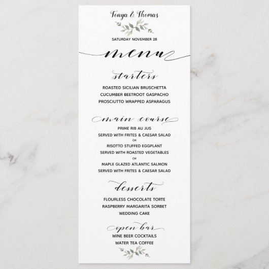 Swash Font Kalligrafie Zwart Wit Bruiloft Bar Menu (Voorkant)