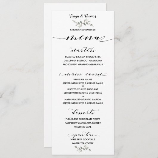 Swash Font Kalligrafie Zwart Wit Bruiloft Bar Menu (Voorkant / Achterkant)