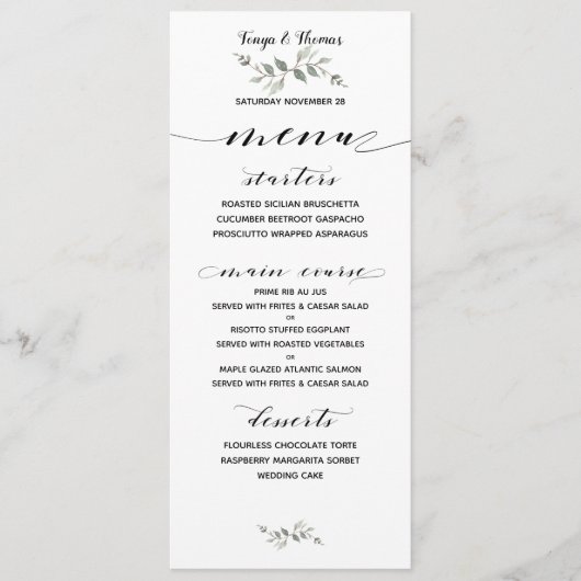 Swash Font Kalligrafie Zwart Wit Bruiloft Classic Menu (Voorkant)