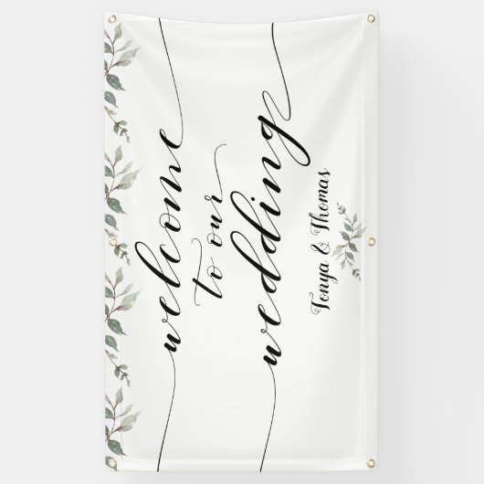 Swash Font Schrijven Kalligrafie Greenery Wedding Spandoek (Verticaal)