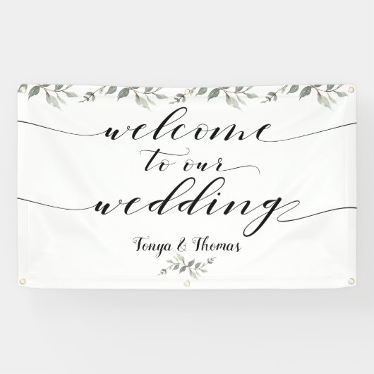 Swash Font Schrijven Kalligrafie Greenery Wedding Spandoek (Horizontaal)