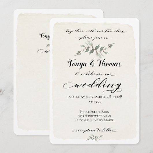 Swash Font Writing Calligraphy Rustic Wedding Kaart (Voorkant / Achterkant)