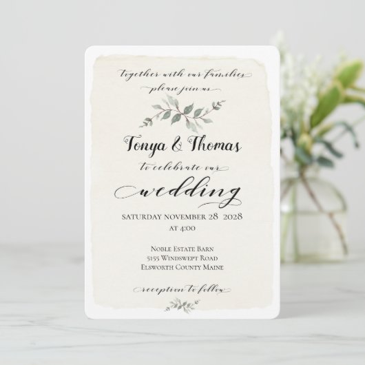 Swash Font Writing Calligraphy Rustic Wedding Kaart (Staand voorkant)