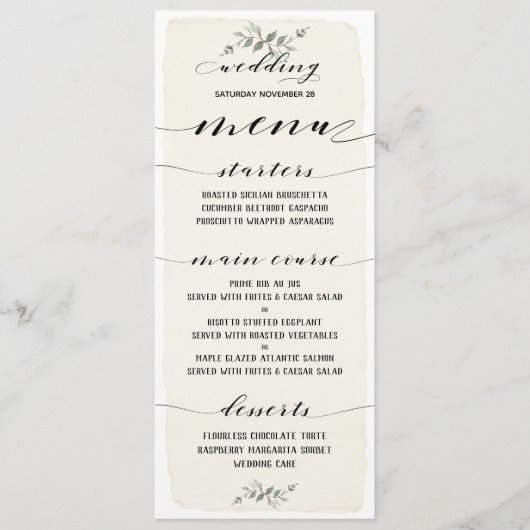 Swash Font Writing Calligraphy Rustic Wedding Menu (Voorkant)