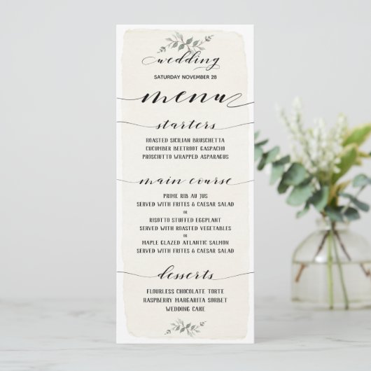 Swash Font Writing Calligraphy Rustic Wedding Menu (Staand voorkant)
