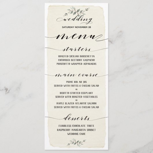 Swash Font Writing Calligraphy Rustic Wedding Menu (Voorkant)