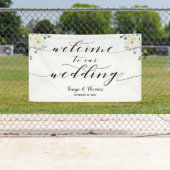 Swash kalligrafie groen Welkom op onze bruiloft Spandoek (Insitu)