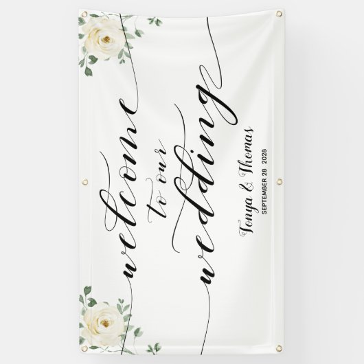 Swash kalligrafie groen Welkom op onze bruiloft Spandoek (Verticaal)