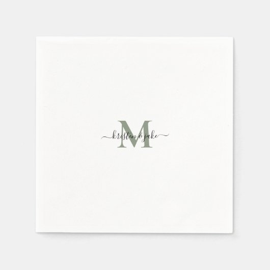 Swash Napkins, stijlvol en eenvoudig Sage Monogram Servet (Voorkant)