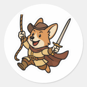 Swashbuckler Corgi – Sticker in zwaard en stijl
