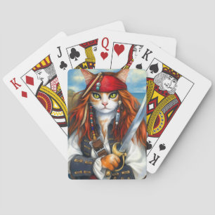 Swashbuckler Pirate Cat   Fantasy Character Art Pokerkaarten