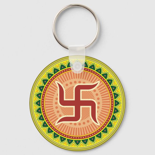Swastika met de traditionele Indiase stijl Mandana Sleutelhanger (Voorkant)