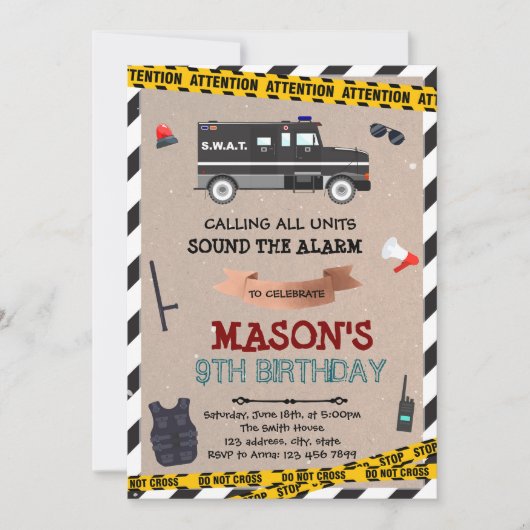 SWAT verjaardagsuitnodiging Kaart (Voorkant)