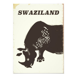 Swaziland Neushoorn vintage stijl reisposter Foto Afdruk