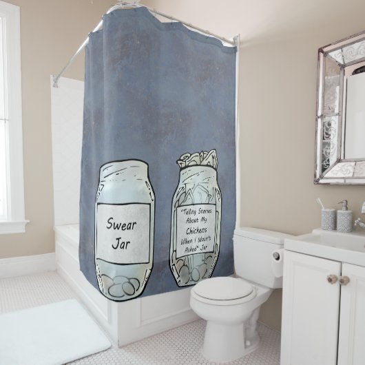 Swear Jar en Chicken Jar Douchegordijn (In situ)