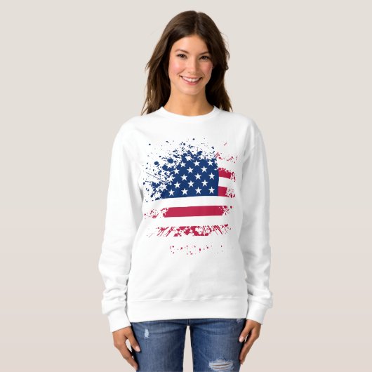 Sweat Femme Blanc Basic USA Flag Trui (Voorkant volledig)