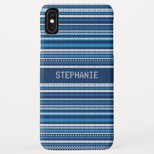 Sweater Blauw Wit Streep Kerstmis Gepersonaliseerd Case-Mate iPhone Case