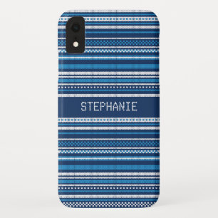 Sweater Blauw Wit Streep Kerstmis Gepersonaliseerd Case-Mate iPhone Case