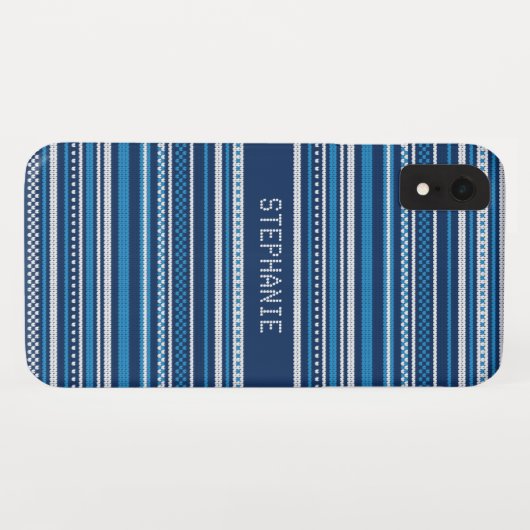 Sweater Blauw Wit Streep Kerstmis Gepersonaliseerd Case-Mate iPhone Case (Achterkant (horizontaal))
