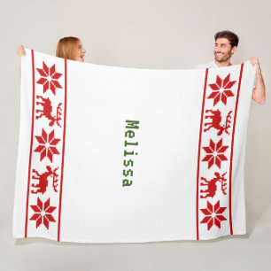 Sweater look White, Red Stars Reindekerst Fleece Deken